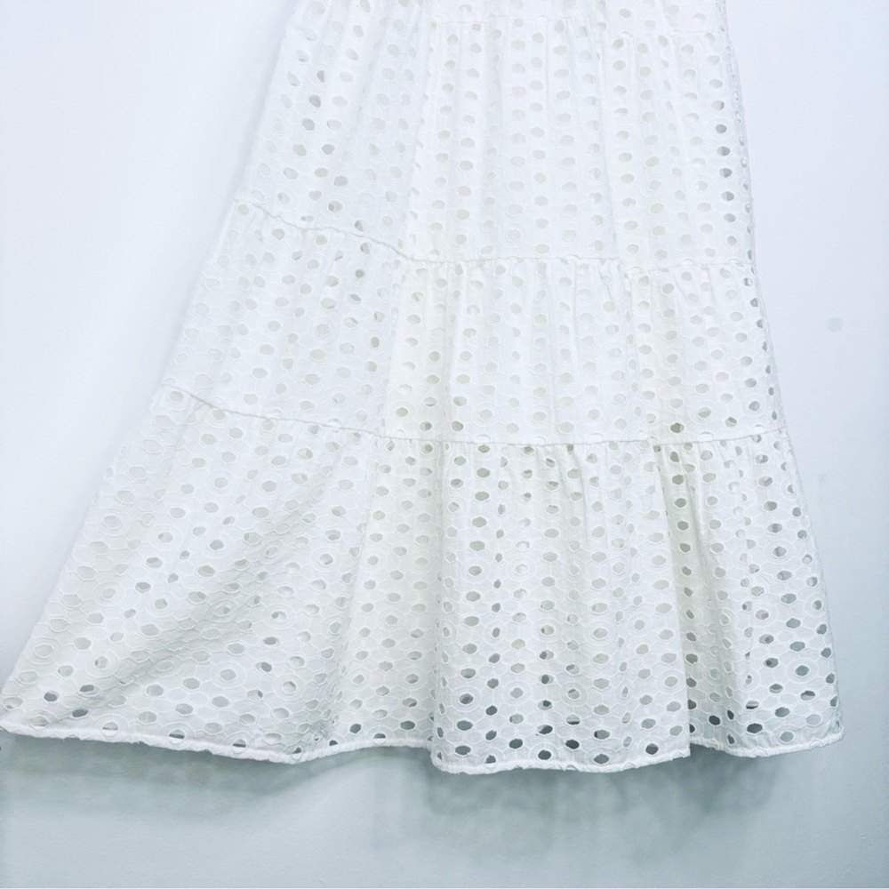 ANTHROPOLOGIE + FIGUE Madi Smocked Embroidered Eyelet Lace Maxi Dress w PomPoms - Picture 3 of 16